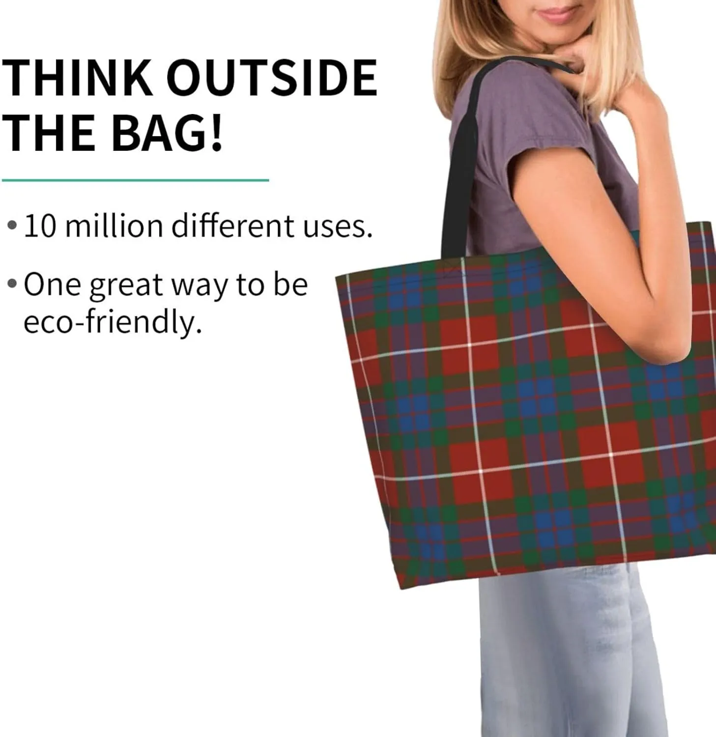 Fraser Hunting Modern Tartan Tote Bag For Women Weekender Travel Bag Reusable Grocery Bags Large Totes Handbags
