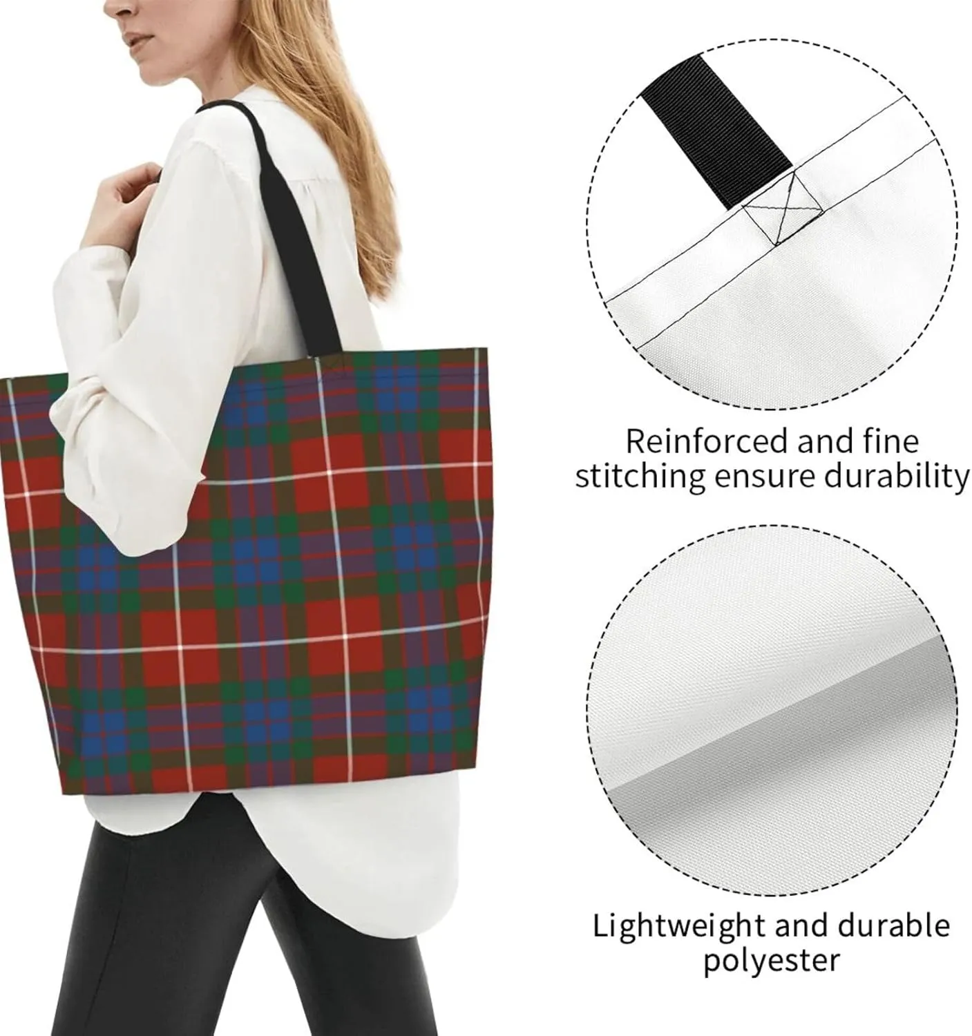 Fraser Hunting Modern Tartan Tote Bag For Women Weekender Travel Bag Reusable Grocery Bags Large Totes Handbags