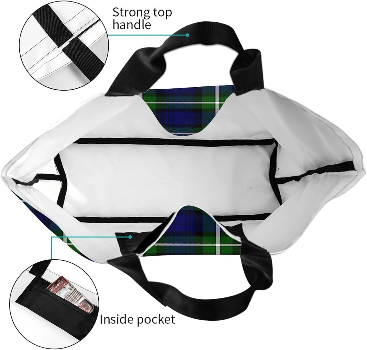 Fraser Hunting Modern Tartan Tote Bag For Women Weekender Travel Bag Reusable Grocery Bags Large Totes Handbags