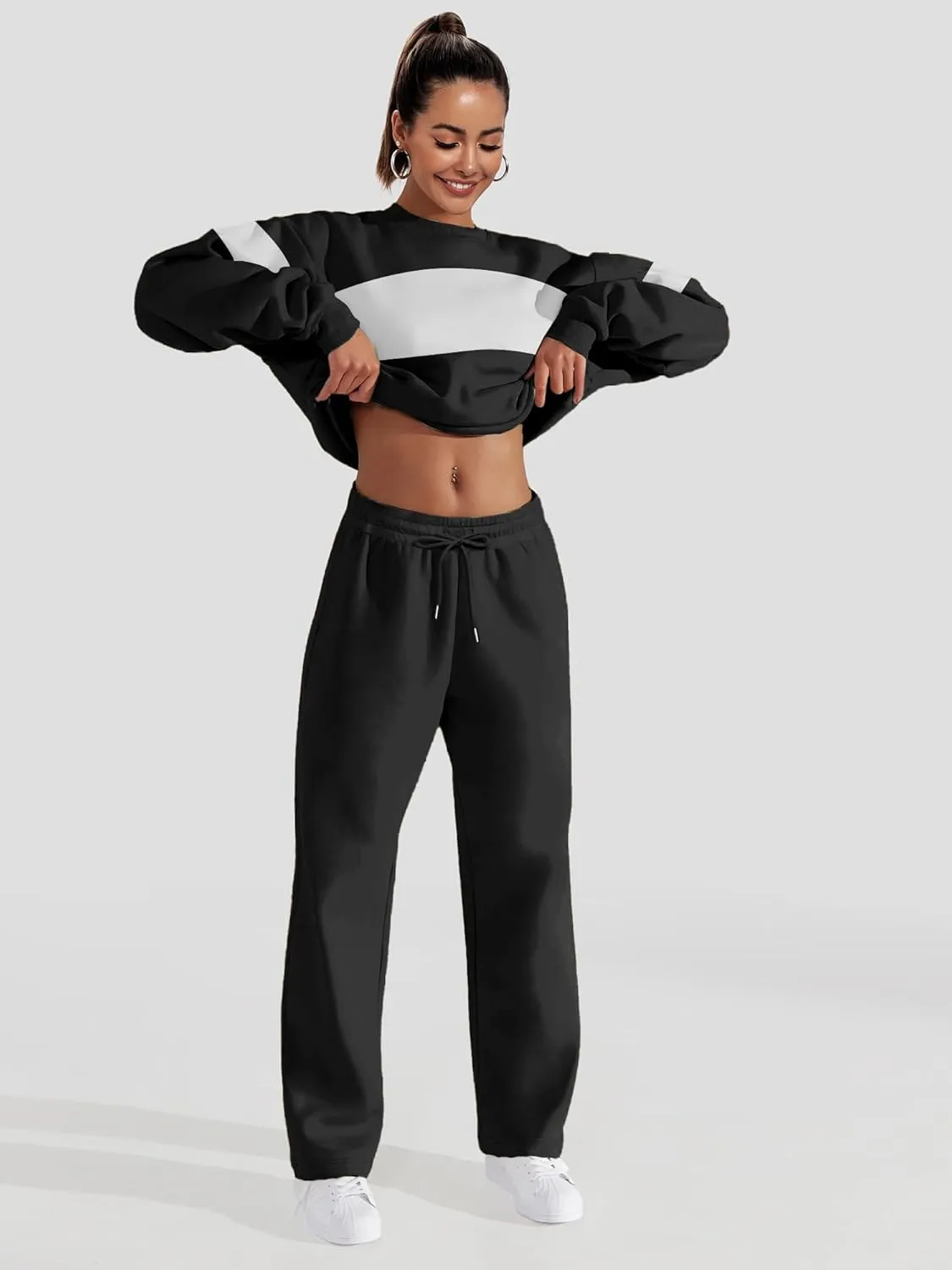 FUPHINE Women's Two Piece Oversized Loose Outfits Pullover & Pants Sweatsuits Lounge Sets