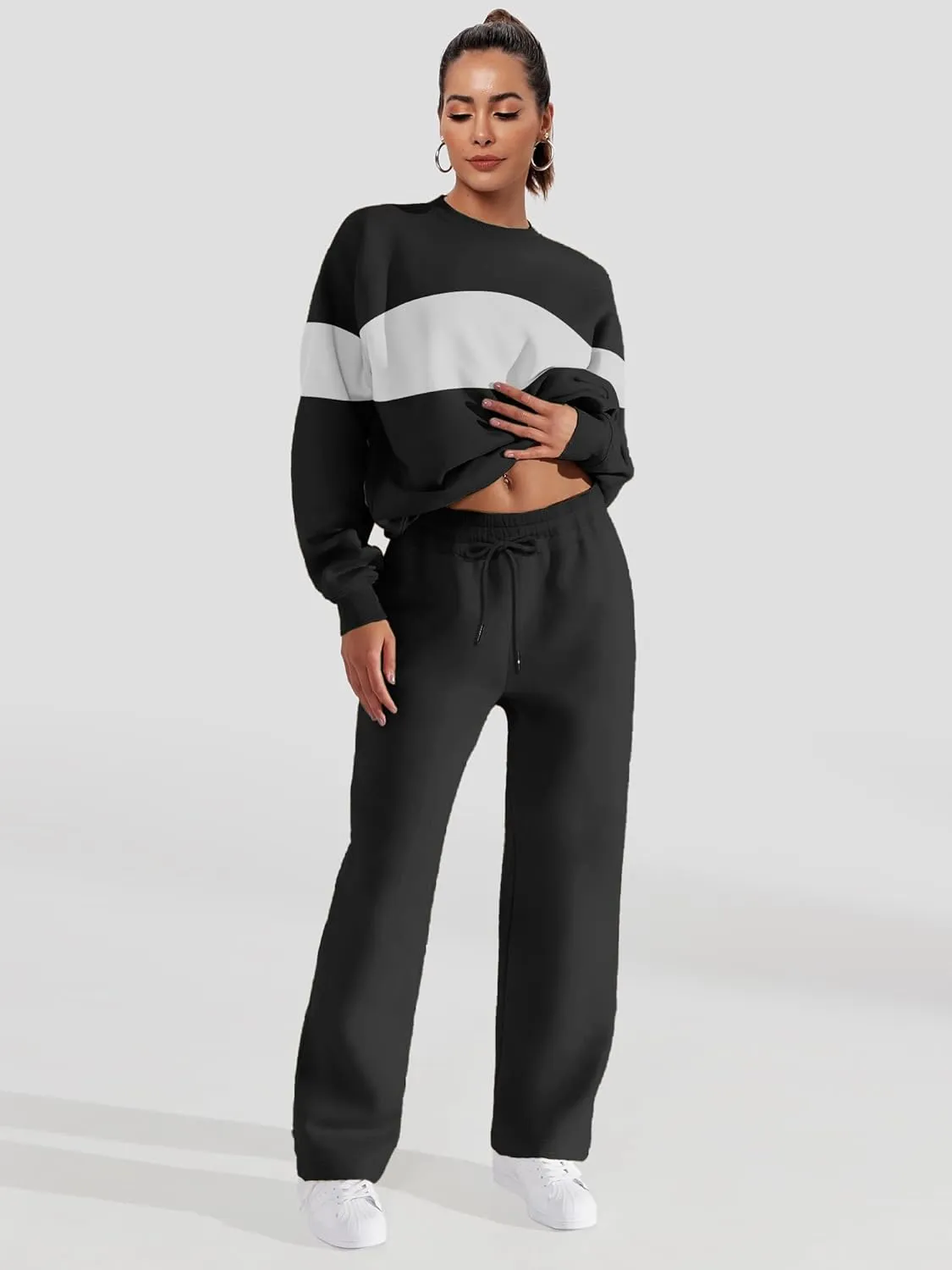 FUPHINE Women's Two Piece Oversized Loose Outfits Pullover & Pants Sweatsuits Lounge Sets