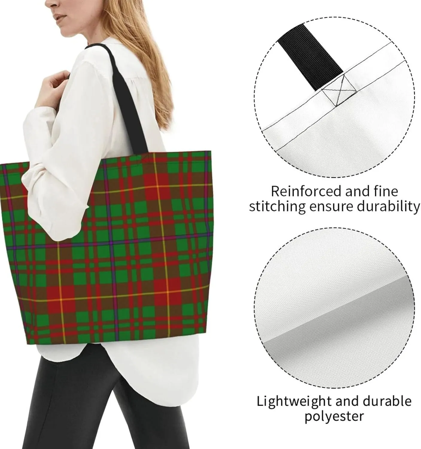 Georgia Tartan Tote Bag For Women Weekender Travel Bag Reusable Grocery Bags Large Totes Handbags