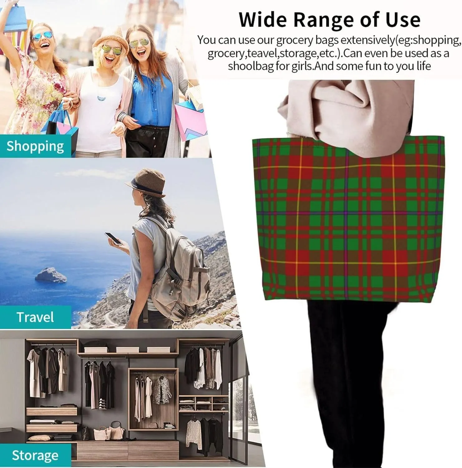 Georgia Tartan Tote Bag For Women Weekender Travel Bag Reusable Grocery Bags Large Totes Handbags