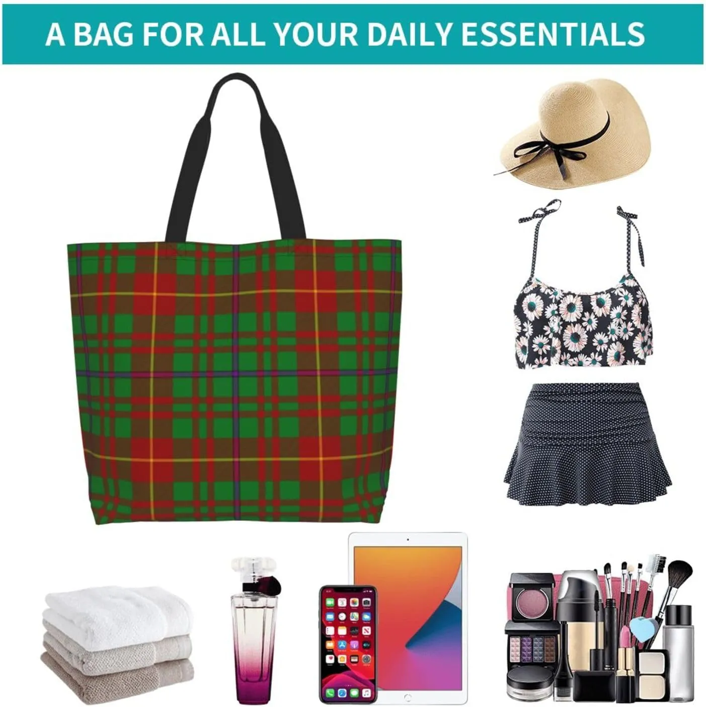 Georgia Tartan Tote Bag For Women Weekender Travel Bag Reusable Grocery Bags Large Totes Handbags