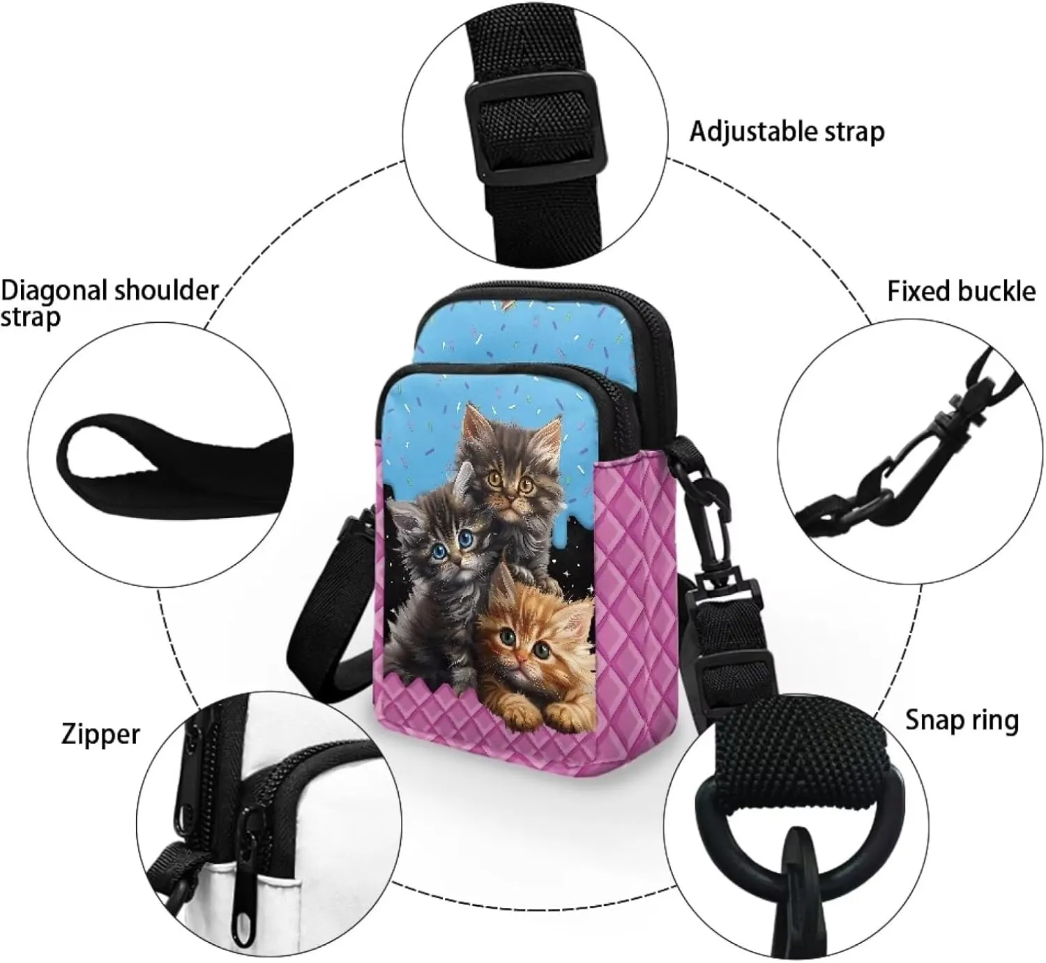 Girls Crossbody Bag, Mini Shoulder Bags Waist Pouch Sling Bag with Front Pocket