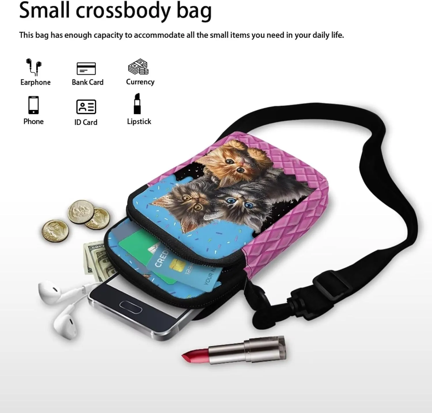 Girls Crossbody Bag, Mini Shoulder Bags Waist Pouch Sling Bag with Front Pocket