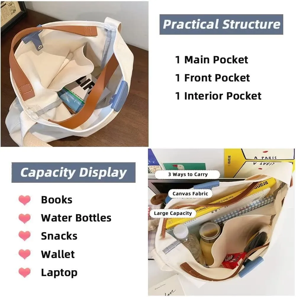 Handbag for Women Canvas Color-block Crossbody Purse Large Shoulder Bags Casual Hobo Handbag Lightweight Tote Purse