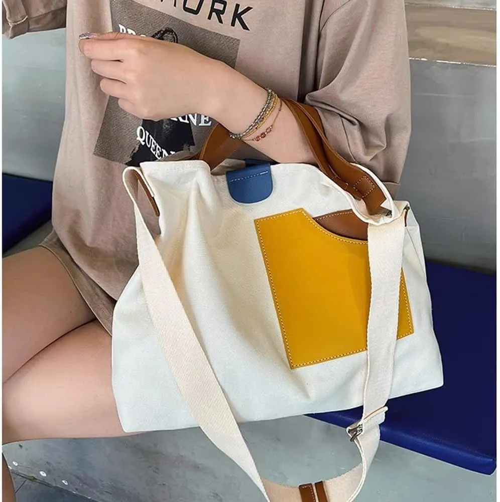 Handbag for Women Canvas Color-block Crossbody Purse Large Shoulder Bags Casual Hobo Handbag Lightweight Tote Purse