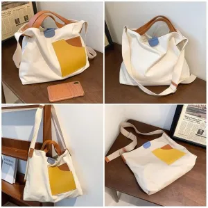 Handbag for Women Canvas Color-block Crossbody Purse Large Shoulder Bags Casual Hobo Handbag Lightweight Tote Purse