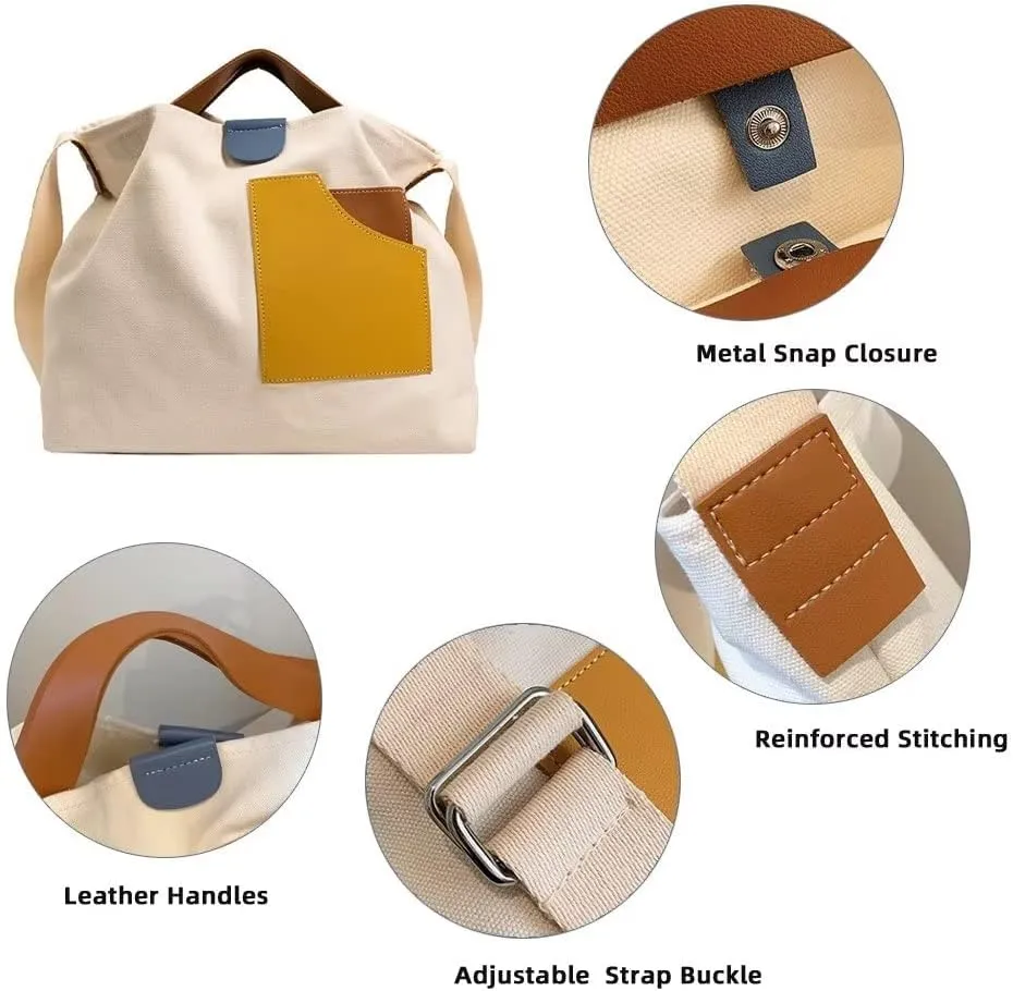 Handbag for Women Canvas Color-block Crossbody Purse Large Shoulder Bags Casual Hobo Handbag Lightweight Tote Purse