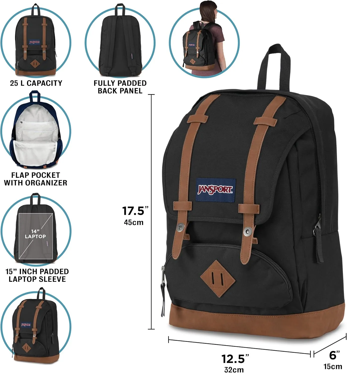 JanSport Cortlandt Laptop Backpack, Coconut, 15 Laptop Sleeve-Synthetic Leather Shoulder Computer Bag with Large Compartment, Padded Straps- Rucksack for Men, Women