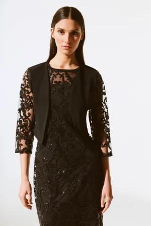 Joseph Ribkoff Black Sequins Lace Bolero Style 243737