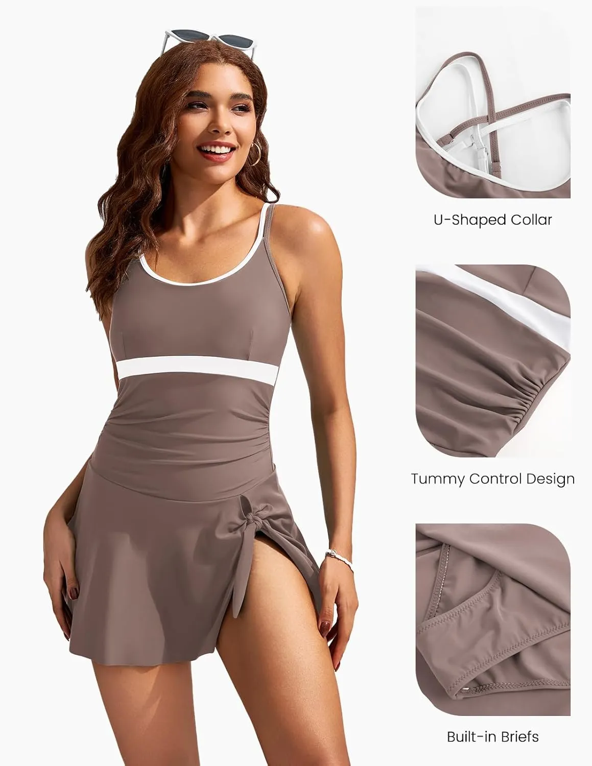 Kate Kasin Women One Piece Swimsuit Tummy Control Swim Dress Color Block Bathing Suit Skirt