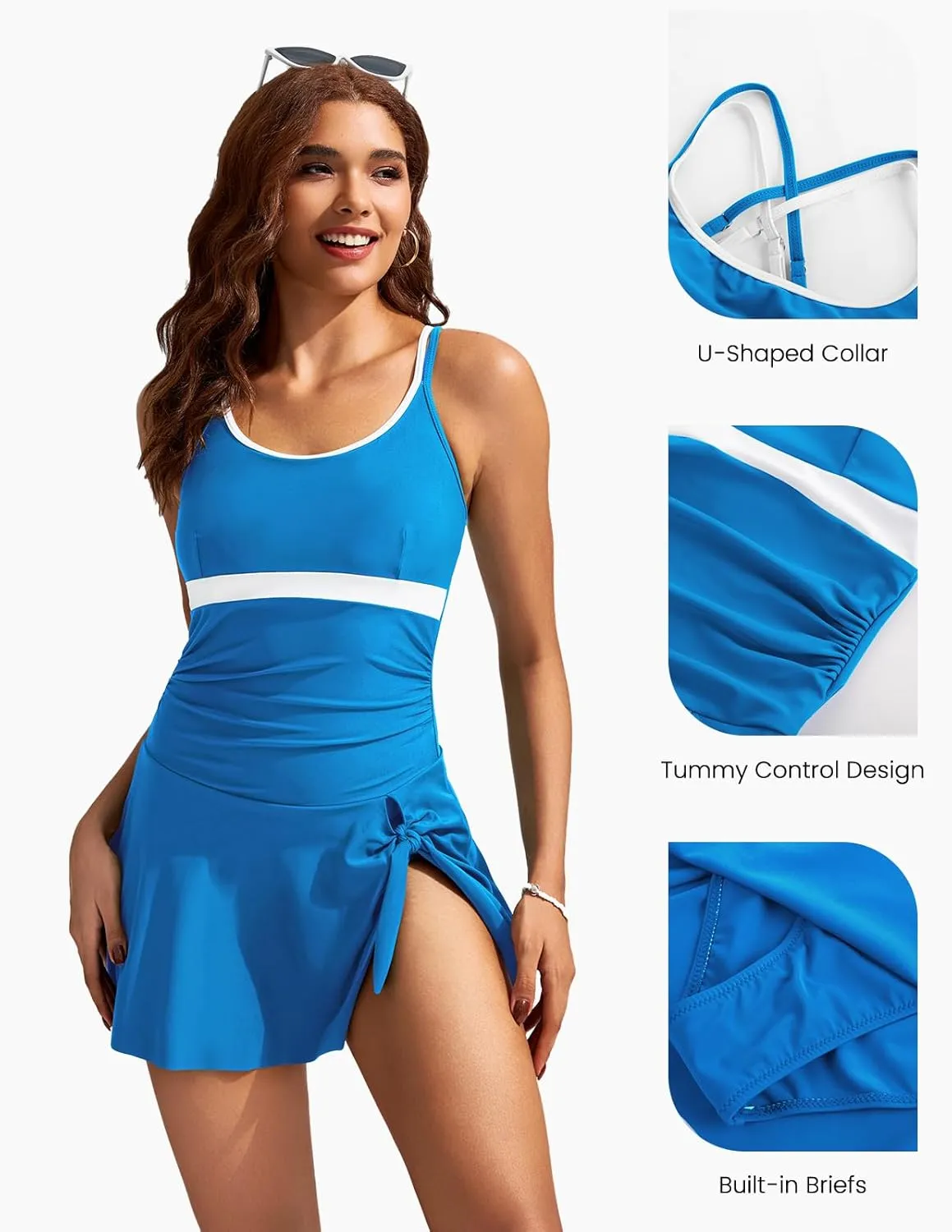 Kate Kasin Women One Piece Swimsuit Tummy Control Swim Dress Color Block Bathing Suit Skirt