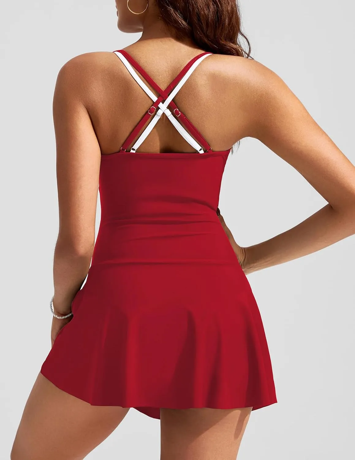 Kate Kasin Women One Piece Swimsuit Tummy Control Swim Dress Color Block Bathing Suit Skirt
