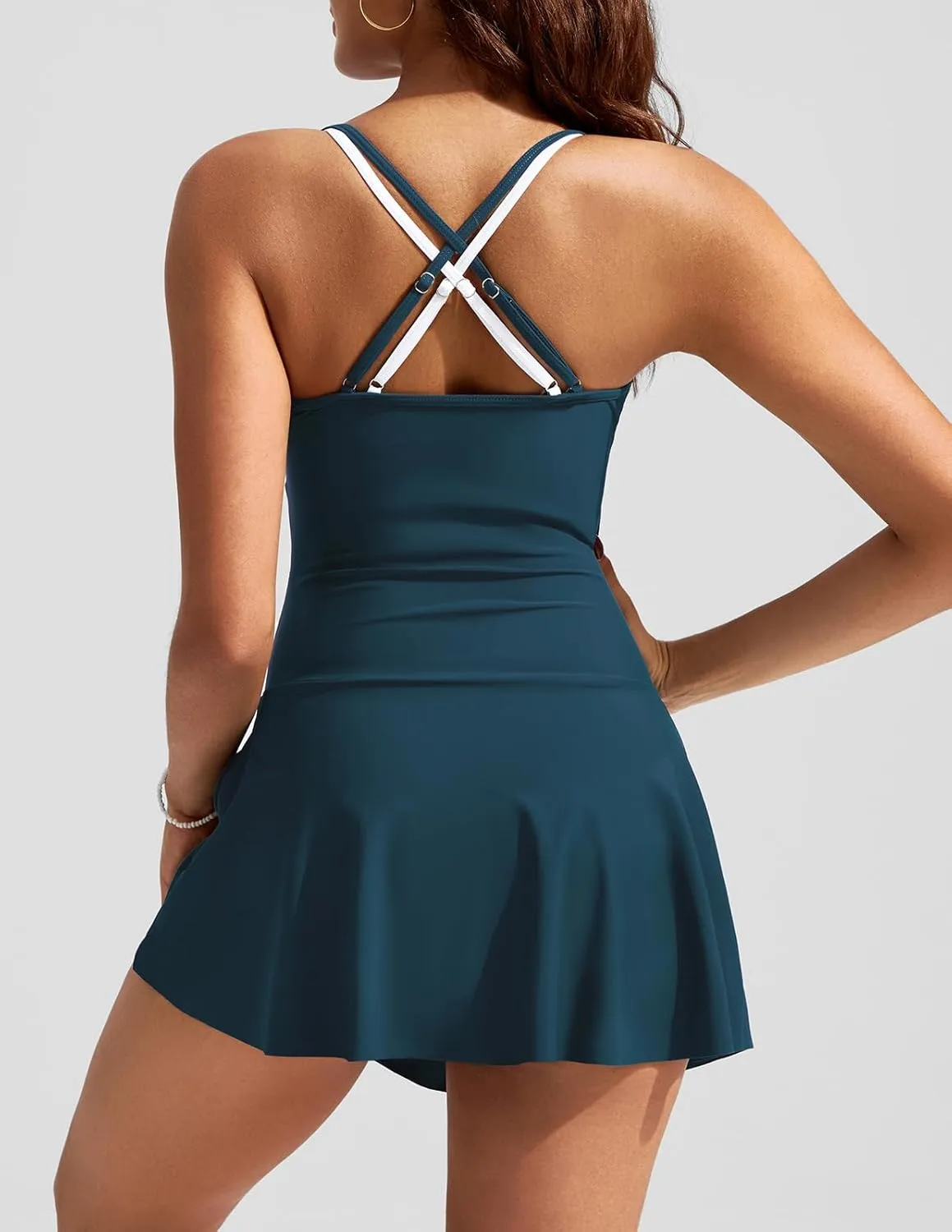 Kate Kasin Women One Piece Swimsuit Tummy Control Swim Dress Color Block Bathing Suit Skirt
