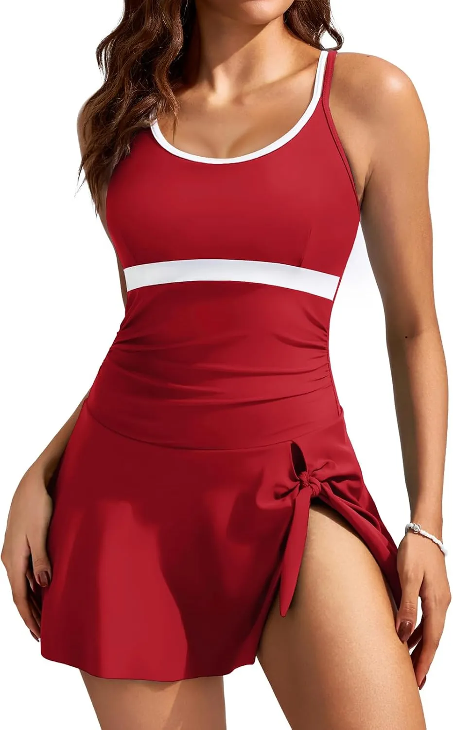 Kate Kasin Women One Piece Swimsuit Tummy Control Swim Dress Color Block Bathing Suit Skirt