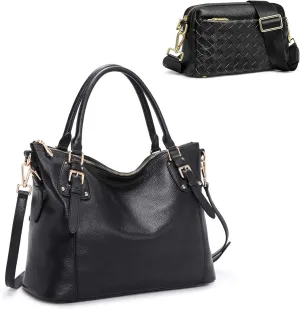 Kattee Leather Purses and Handbags Bundle with Small Woven Crossbody Bags