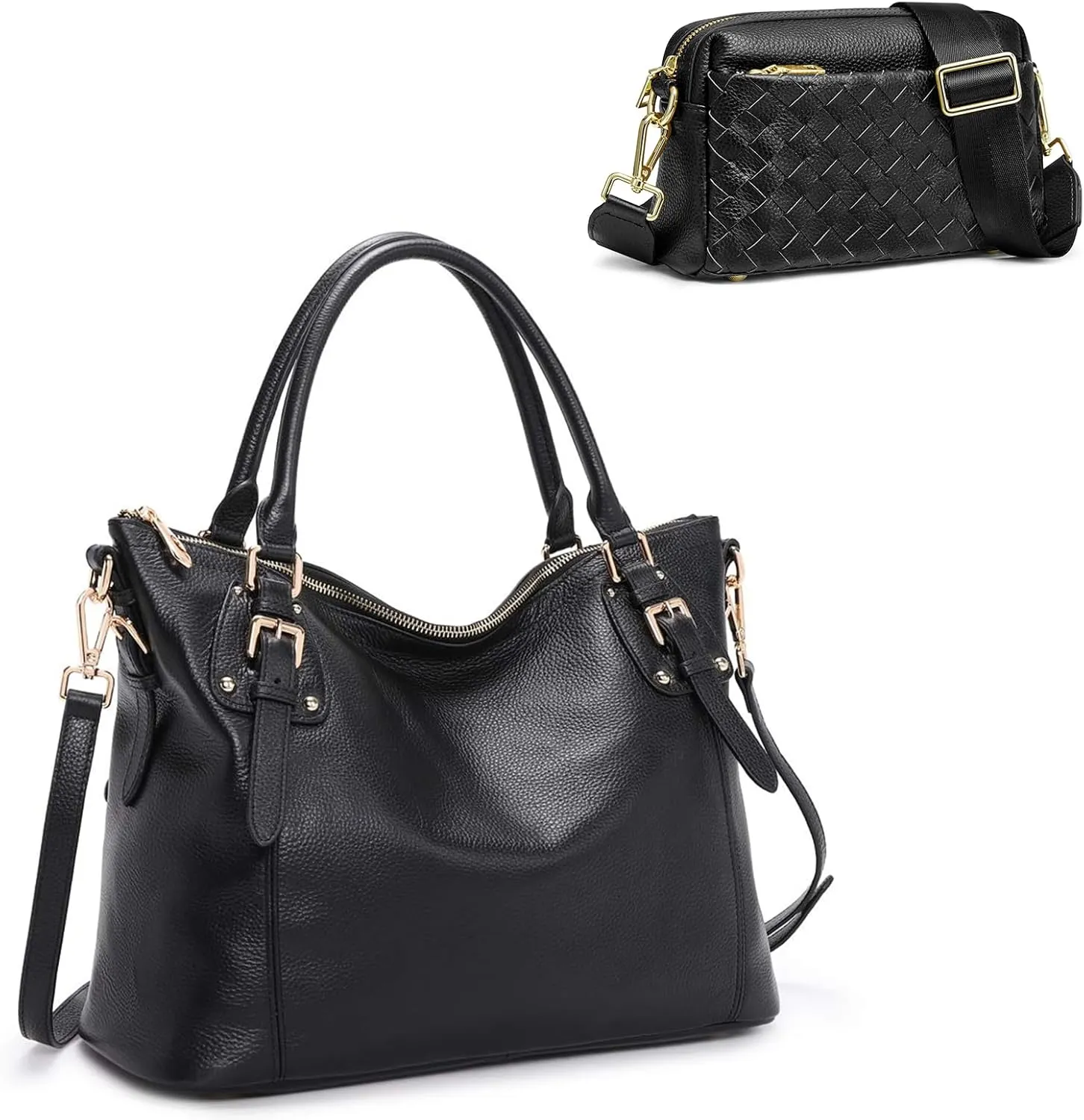 Kattee Leather Purses and Handbags Bundle with Small Woven Crossbody Bags