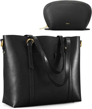 Kattee Soft Leather Tote Bag with Cosmetic Makeup Bag for Women, Shoulder Handbags Purses with Pouch Organizer for Large Totes Outdoor Travel