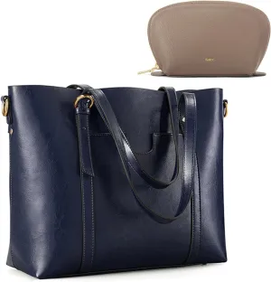 Kattee Soft Leather Tote Bag with Cosmetic Makeup Bag for Women, Shoulder Handbags Purses with Pouch Organizer for Large Totes Outdoor Travel