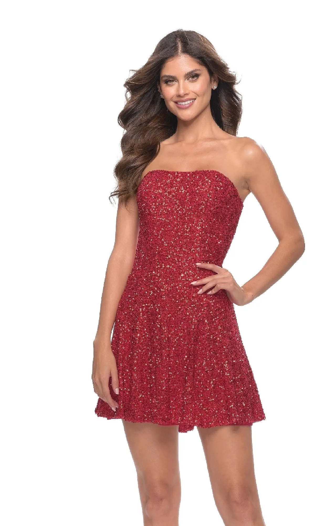 La Femme Strapless Short Sequin A-Line Party Dress