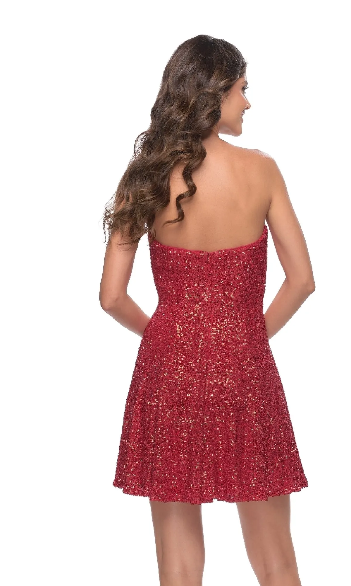La Femme Strapless Short Sequin A-Line Party Dress