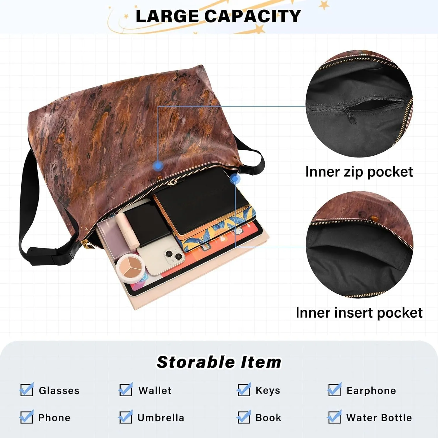 large Shoulder Bags Crossbody Purses Leather Handbag Clutch Hobo Purse for Women&Men T15