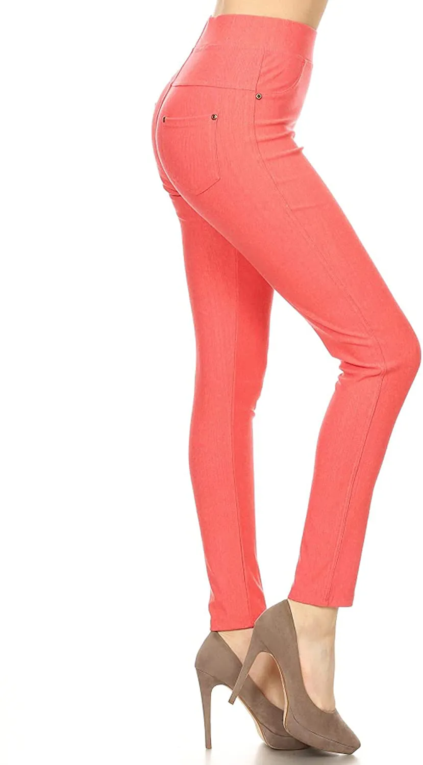 Leggings Depot Premium Quality Cotton Blend Stretch Jeggings with 2 Pockets