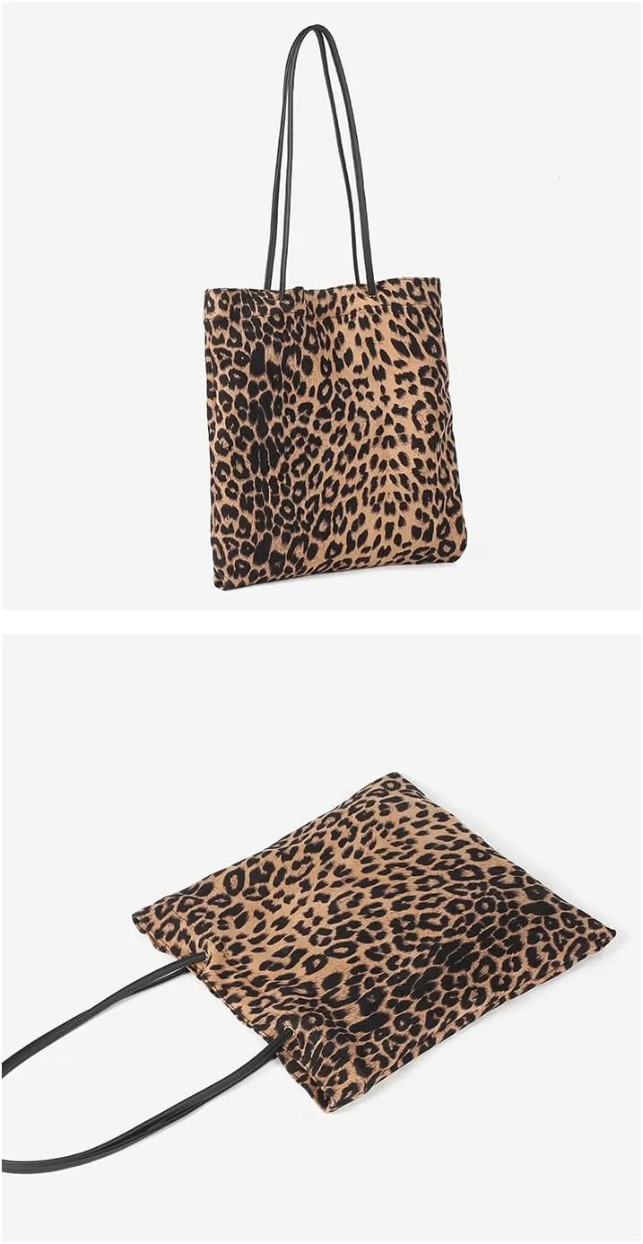 Leopard Tote Bag Cheetah Print Hobo Bag Large Shoulder Bag Tote Handbag Women Reusable Grocery Shopping Bag