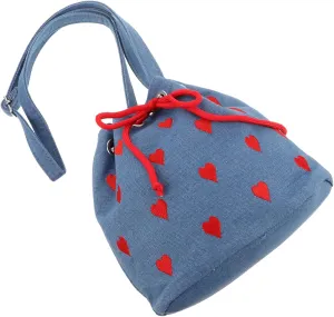 LIFKOME Mini Tote Bag Crossbody Bucket Bag Heart Design Drawstring Handbag for Daily Use Parties