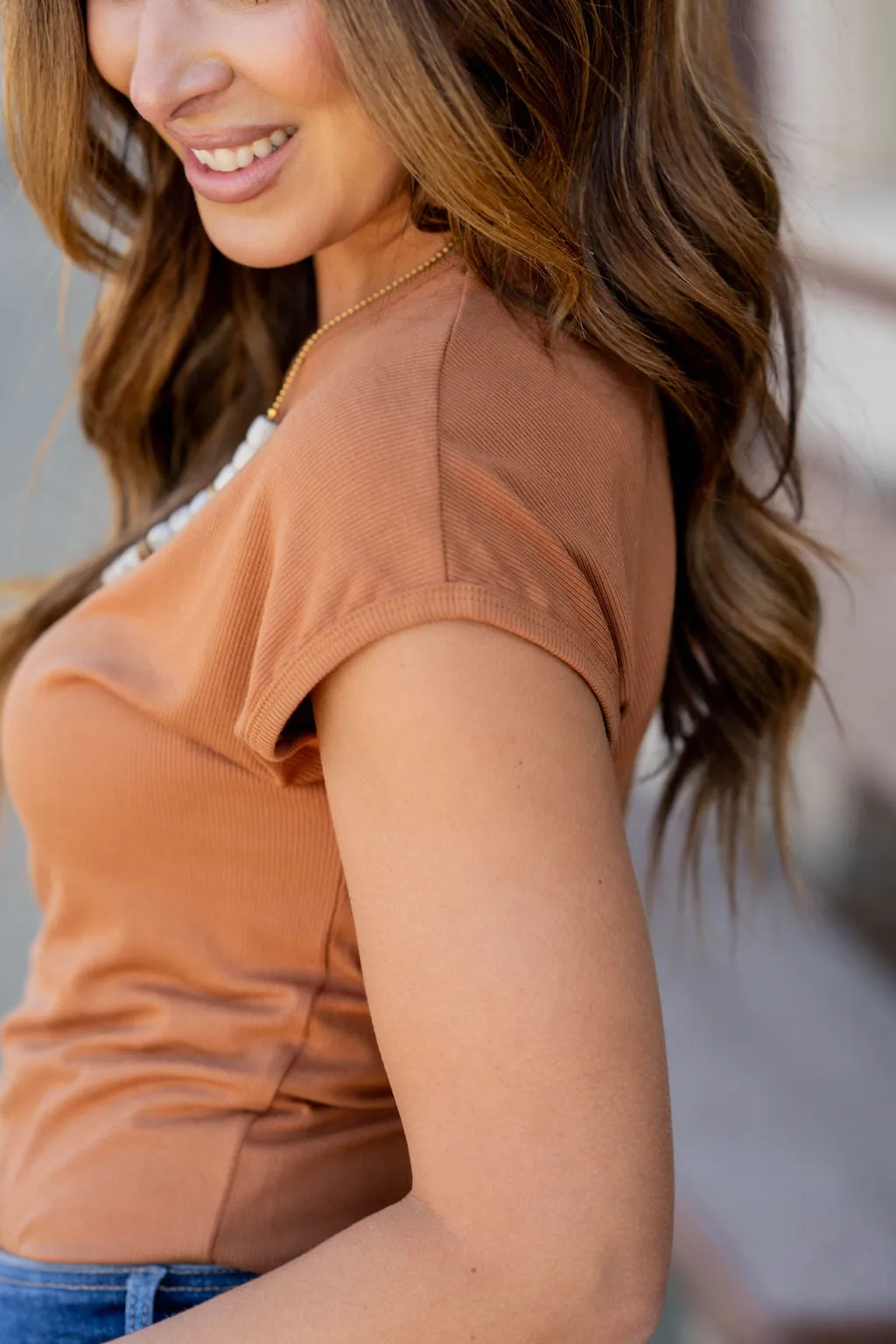 Lightly Ribbed Cap Sleeve Tee
