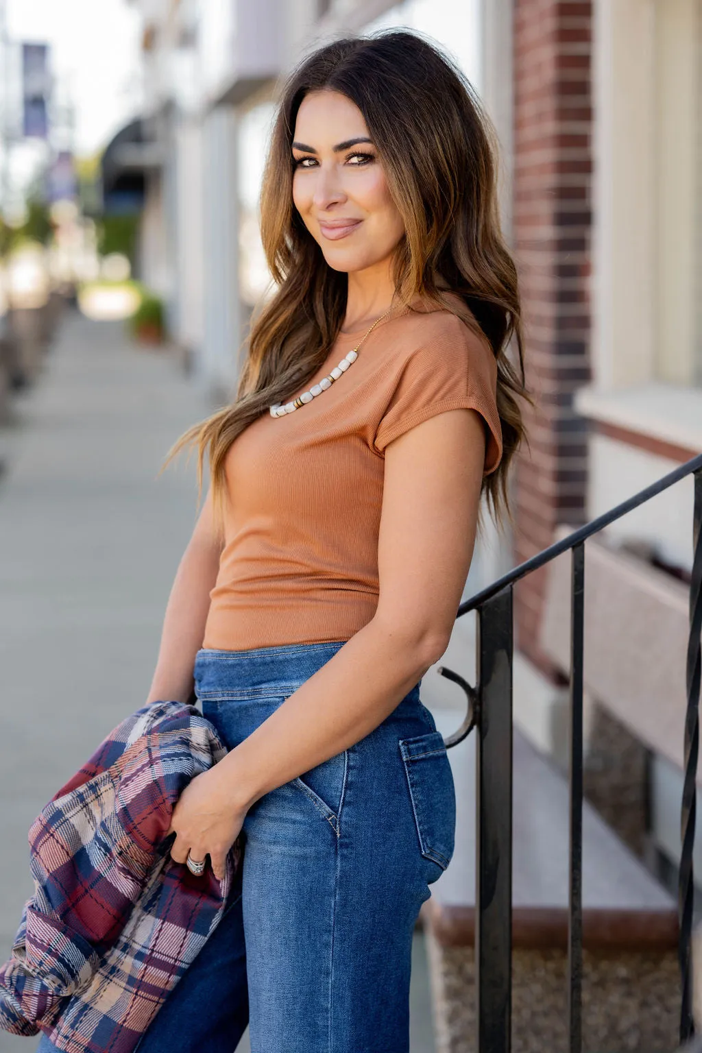 Lightly Ribbed Cap Sleeve Tee
