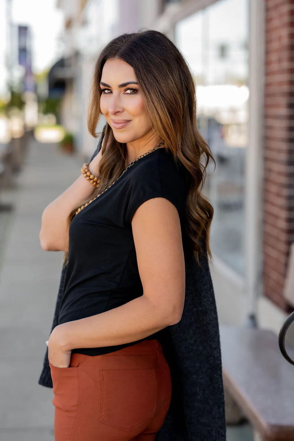 Lightly Ribbed Cap Sleeve Tee