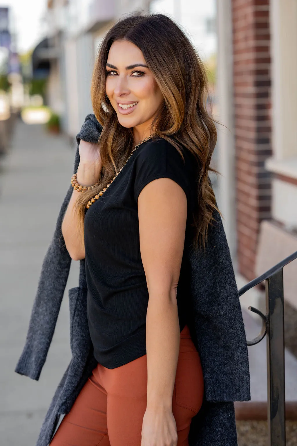 Lightly Ribbed Cap Sleeve Tee