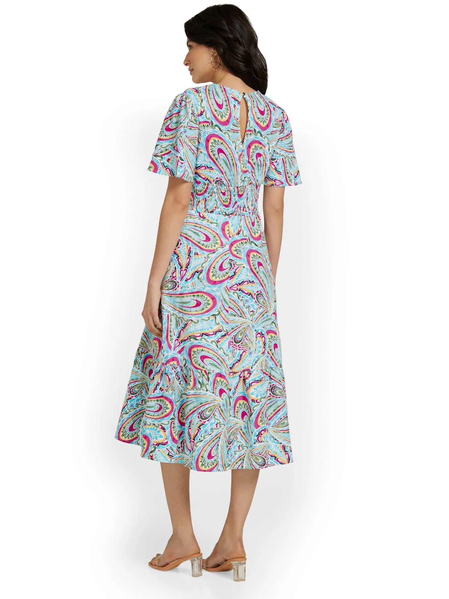 Linen-Blend Paisley Midi Dress