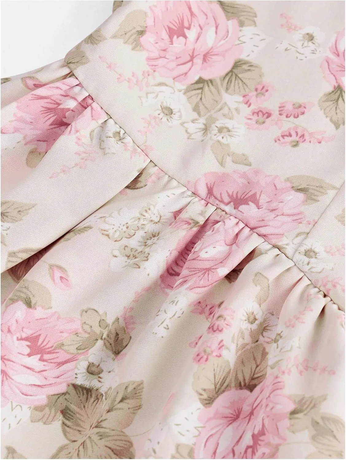 MakeMeChic Girl's Floral Print Ruched Ruffle Tiered Tie Shoulder A Line Summer Mini Dress