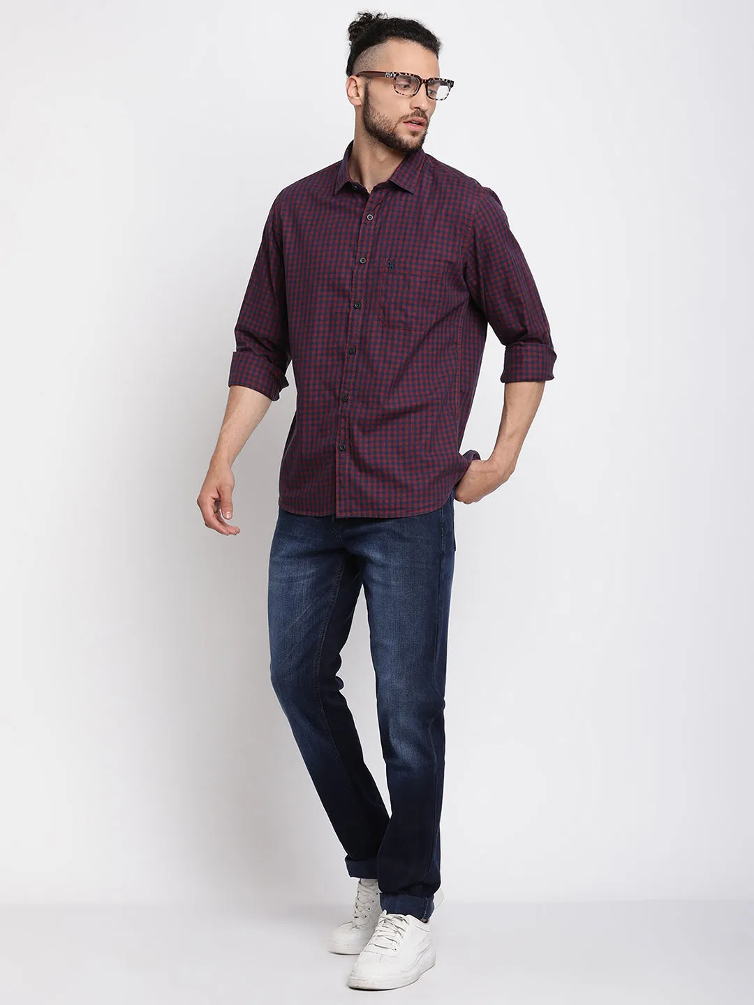 Men's Mustard Casual Small Checks Full Sleeve Shirt