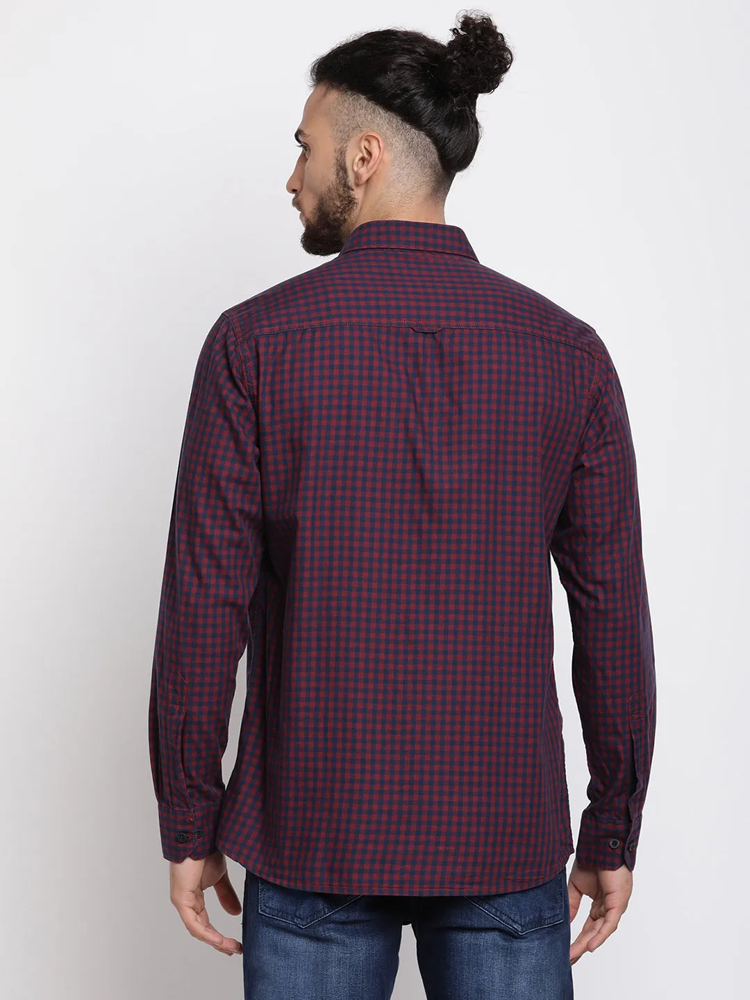 Men's Mustard Casual Small Checks Full Sleeve Shirt