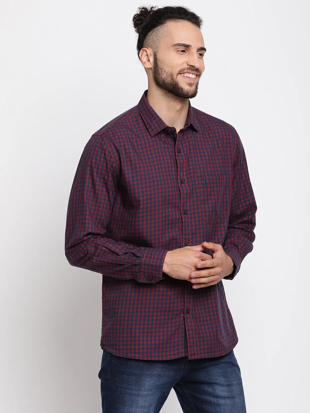 Men's Mustard Casual Small Checks Full Sleeve Shirt