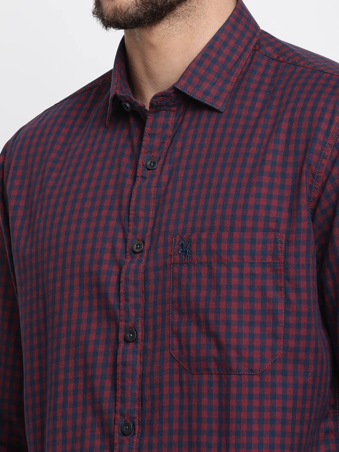 Men's Mustard Casual Small Checks Full Sleeve Shirt