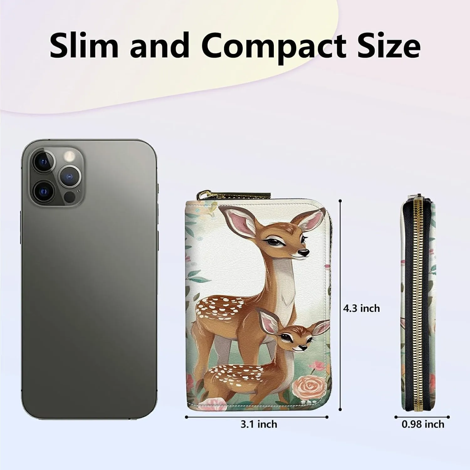 Mini Credit Card Holder Wallet for Women, RFID Blocking Small Card Case 12 Slots  2 Cash Coin Pocket Accordion Zipper Card Holder, Baby Deer Card Organizer Case