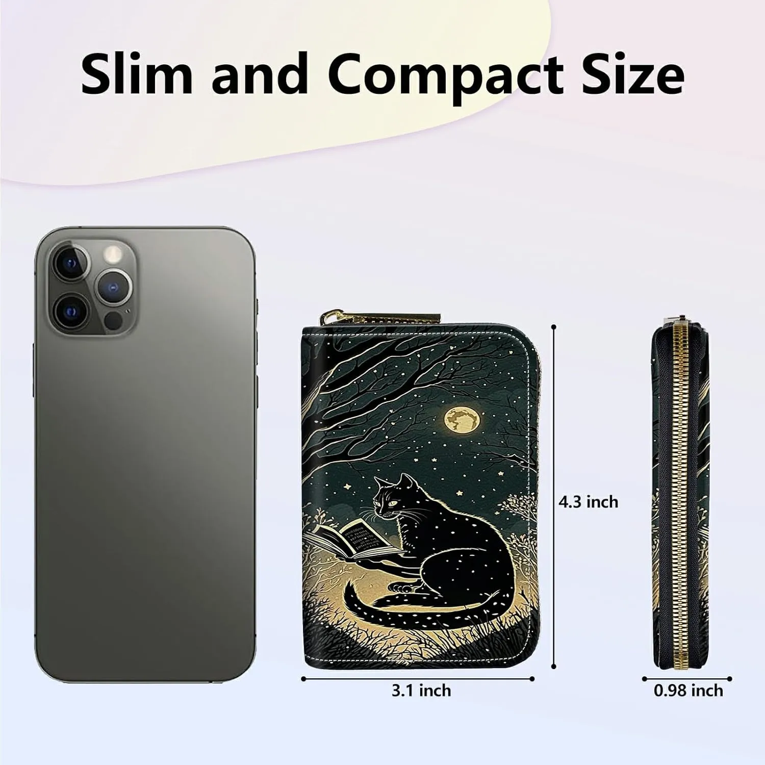Mini Credit Card Holder Wallet for Women, RFID Blocking Small Card Case 12 Slots  2 Cash Coin Pocket Accordion Zipper Card Holder, Black Cat Book Card Organizer Case