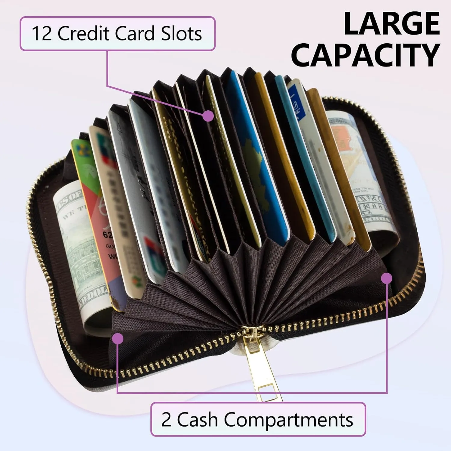 Mini Credit Card Holder Wallet for Women, RFID Blocking Small Card Case 12 Slots  2 Cash Coin Pocket Accordion Zipper Card Holder, Black Cat Moon Butterfly Card Organizer Case