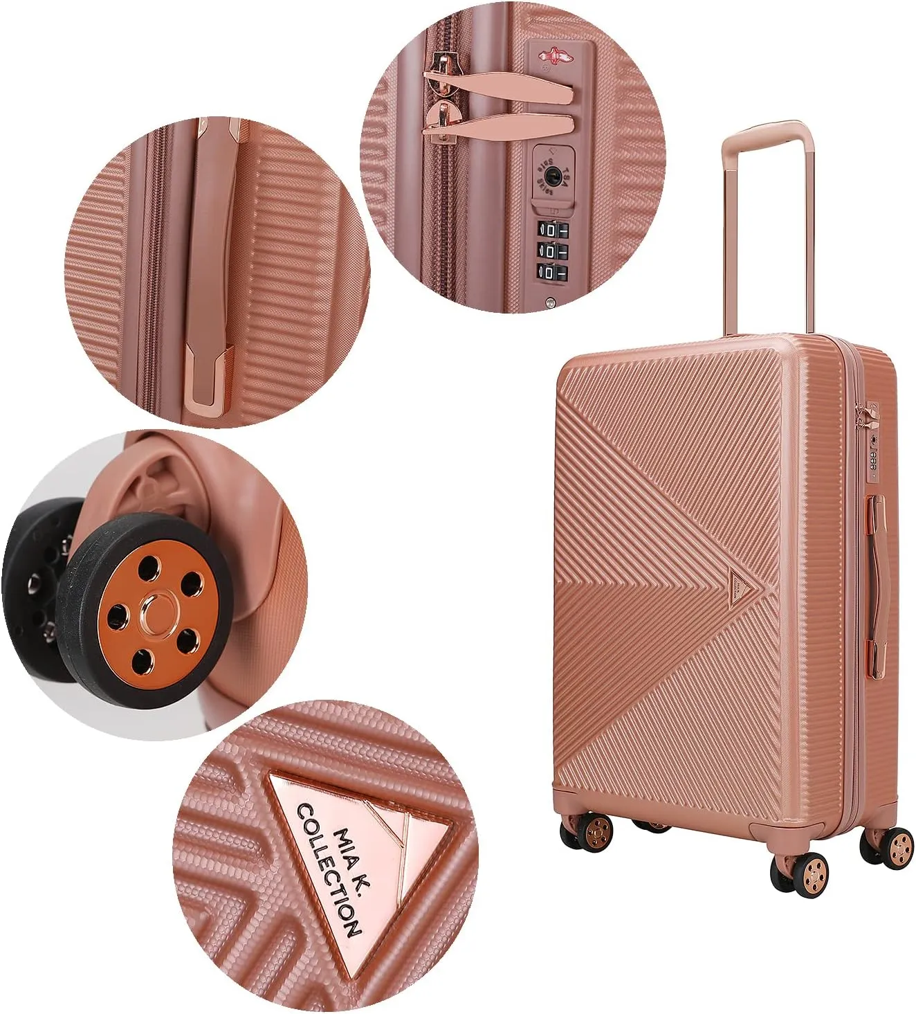 MKF Collection Luggage Set 4 Pieces, Fashion Travel Spinner Hardshell Lightweight 4 Wheels Suitcase