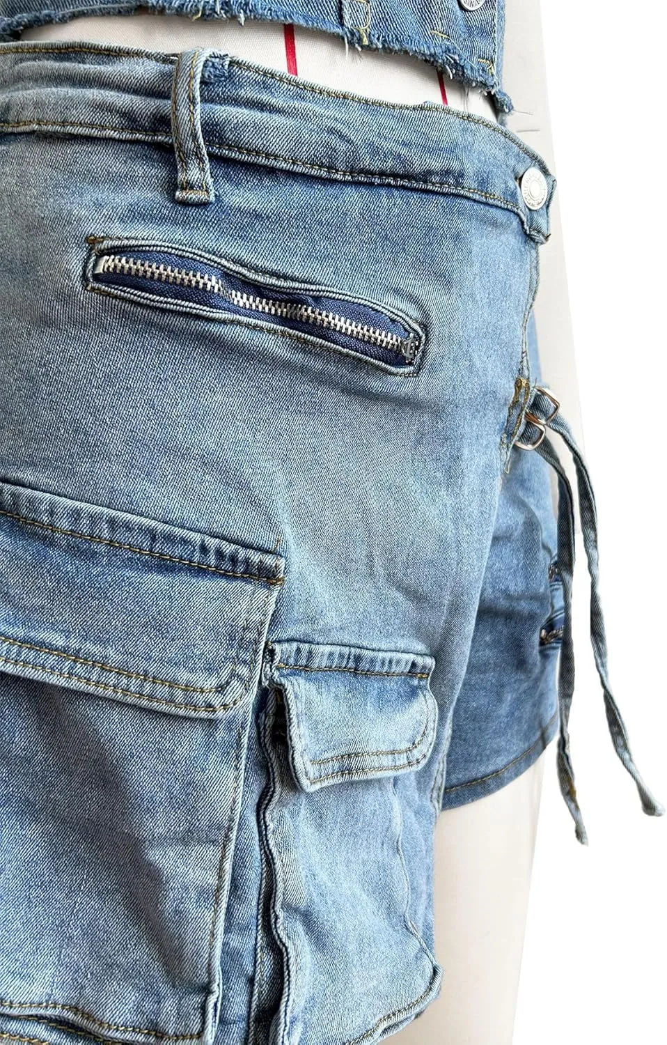 Molilove Women's Denim 2 Piece Outfits Button Tube Top and Cargo Shorts with Pockets Summer Sexy Jeans Shorts Set Tracksuits