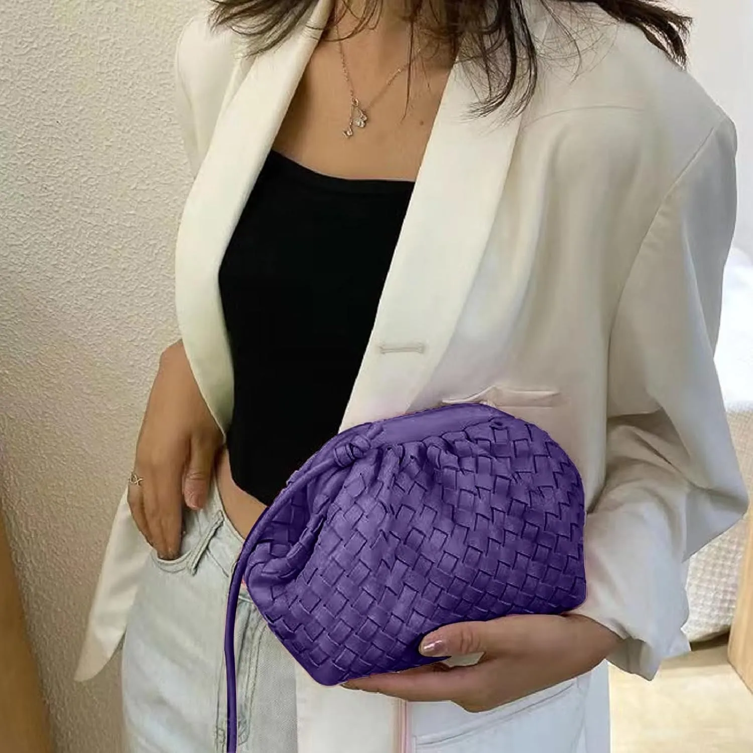 NAARIIAN Woven Crossbody Bags for Women Evening Clutch Hobo Cloud Purse Designer Handbags for Ladies