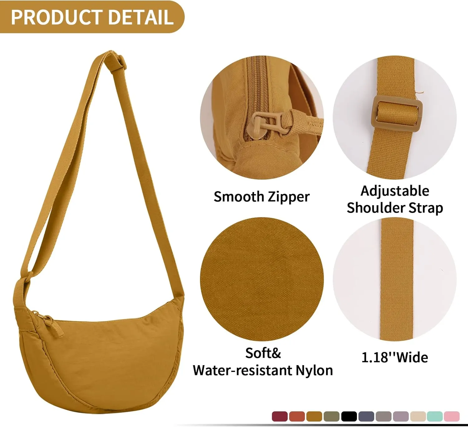 Nylon Crescent Crossbody Bag for Women Purses Trendy Men,Small Travel Sling Bag Hobo