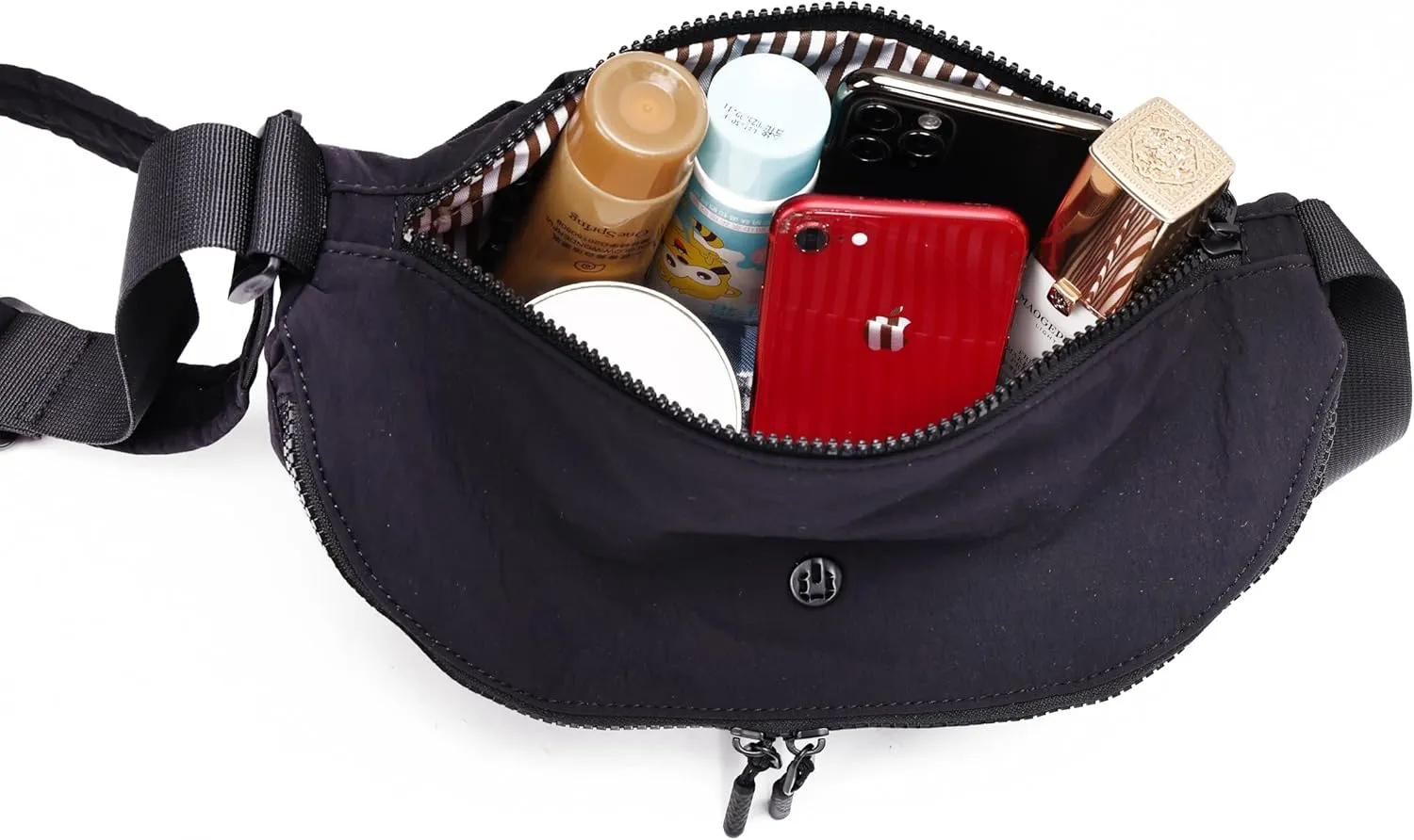 Nylon Crescent Crossbody Purses Bag Fanny Packs Sling Waist Bag Unisex Purse Causal Chest Water Proof with Adjustable Strap Birthday Gifts(Black)