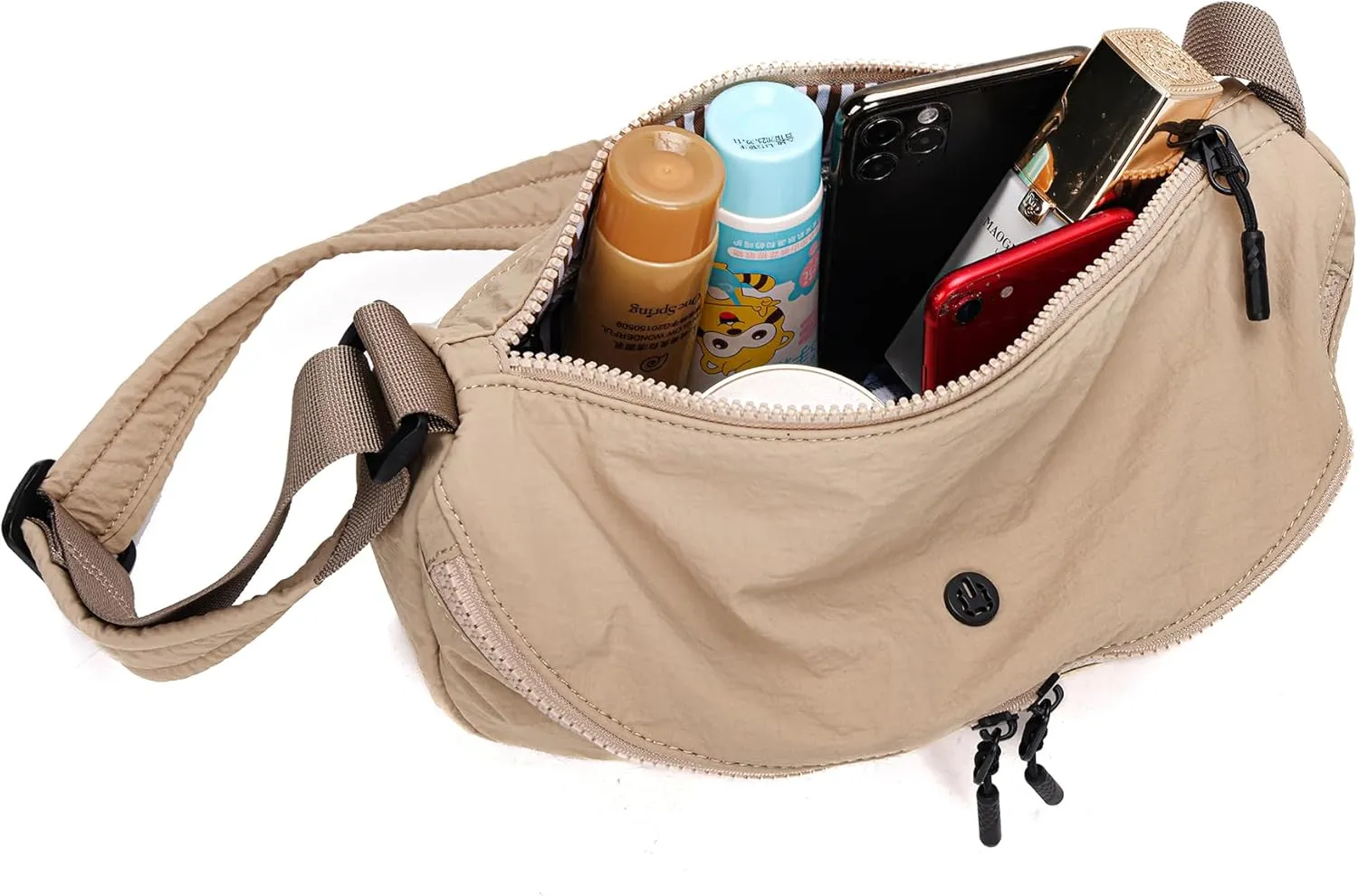 Nylon Crescent Crossbody Purses Bag Fanny Packs Sling Waist Bag Unisex Purse Causal Chest Water Proof with Adjustable Strap Birthday Gifts(Khaki)